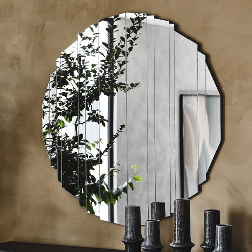 Stripes Round Mirror Shown Staged