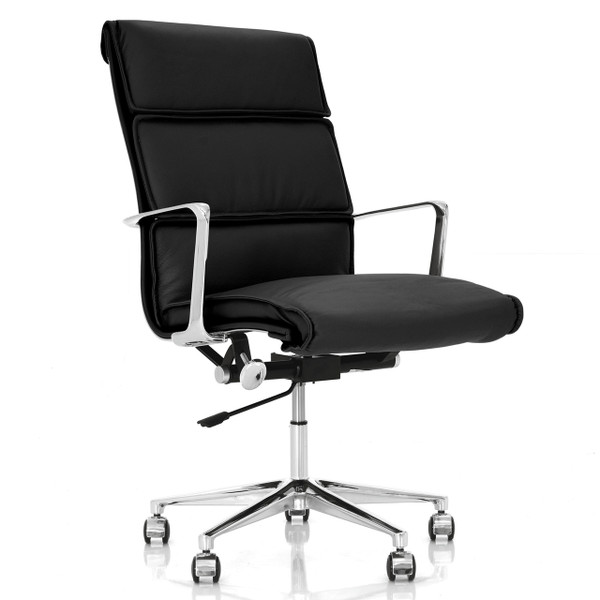 BLACK LEATHER - Mercury Hi Back Executive Chair Front Angled View