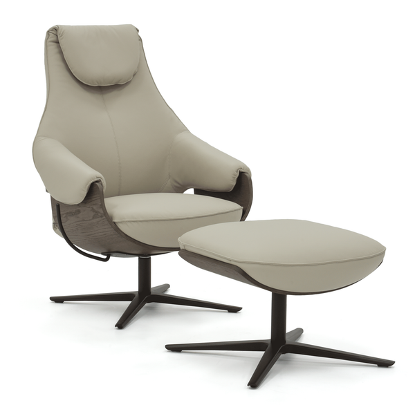 Cream Recliner & Ottoman Front Angled View