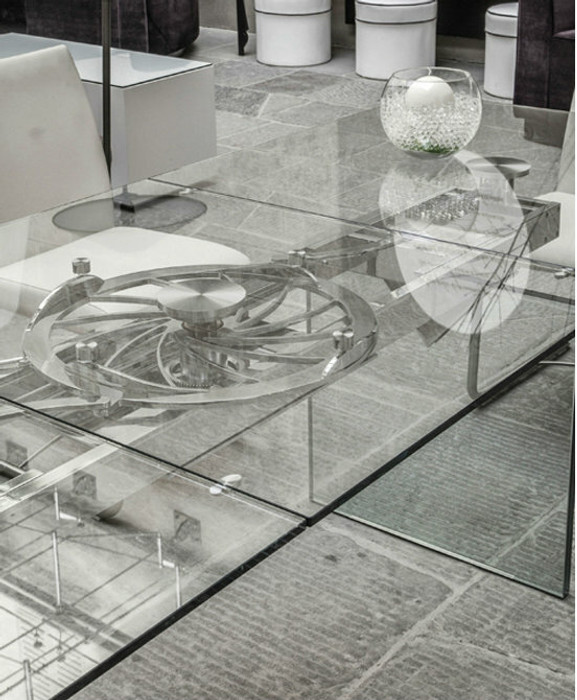 Closeup - Quasar Extension Dining Table Manual Mechanism Detail