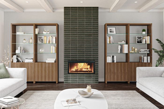 CHARCOAL ASH || NATURAL WALNUT || SATI WHITE - Linea Shelf Shown in the 2 Shelf 64.5" Option