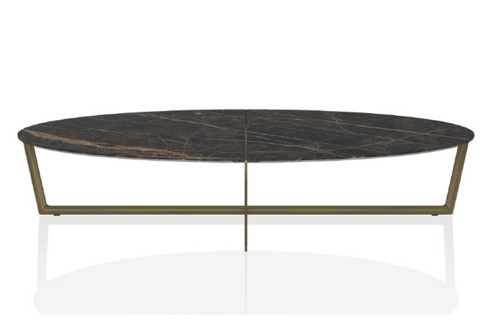 MATTE NOIR/AGED BRASS - Cross Oval Cocktail Table Front View