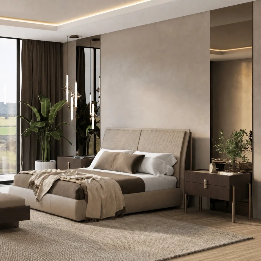 Stay King Bed - Beige Leather