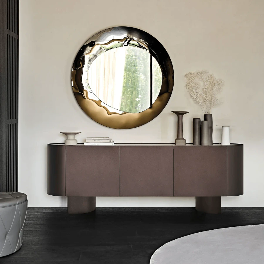 Cattelan Savoy Sideboard in bronze embossed frame and base, modern style, front view in a living room setting.