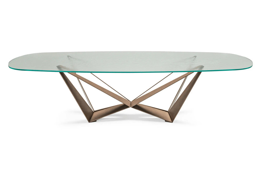 MIST/BRONZE - Shown here in the Mist glass top with Brushed Bronze metal base