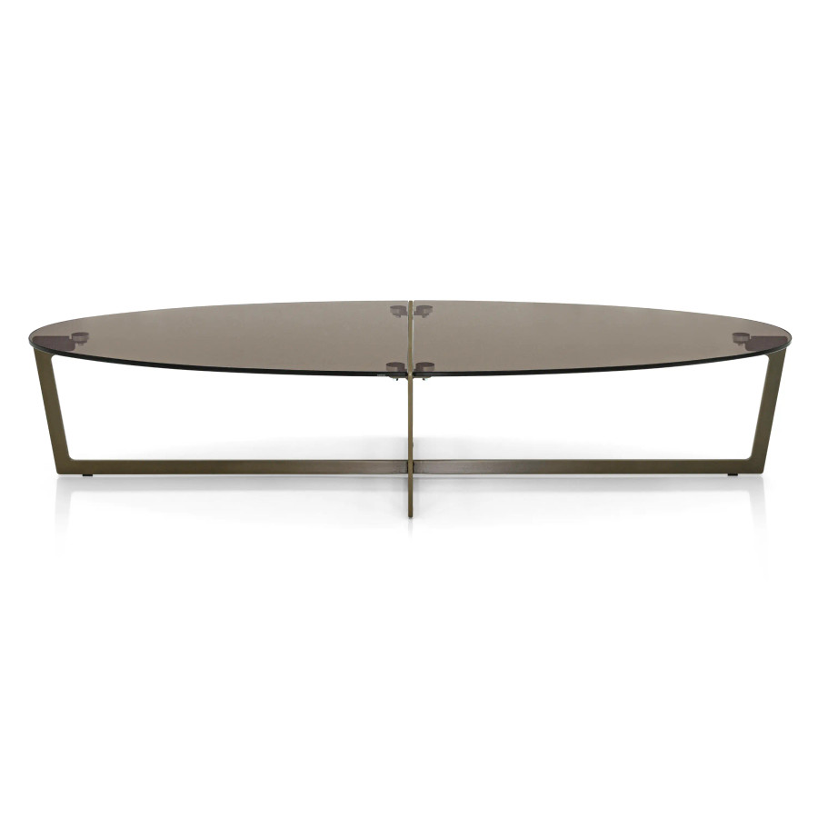 BRONZE GLASS/AGED BRASS - Cross Oval Cocktail Table Front View