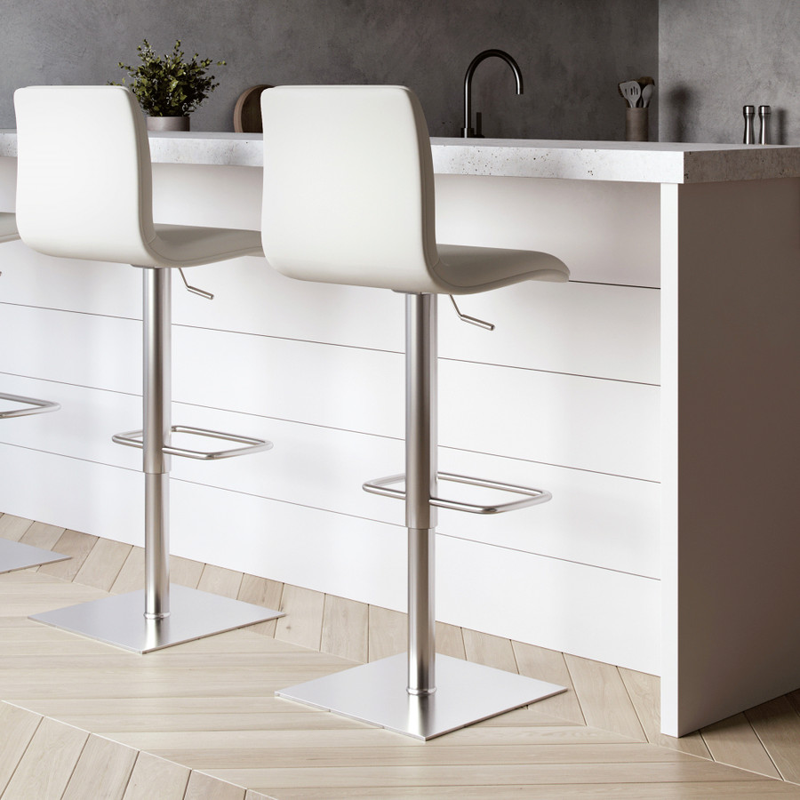 WHITE LEATHER - Toro Bar Stool Shown in a Kitchen Setting