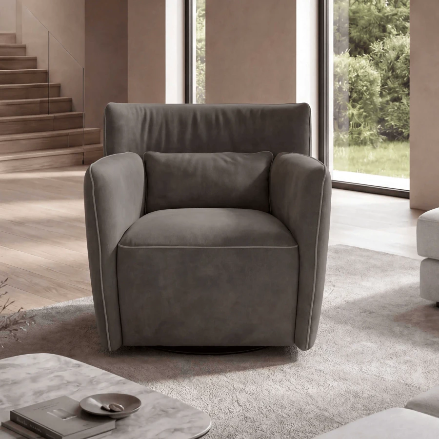Tulip Swivel Chair - Taupe Leather