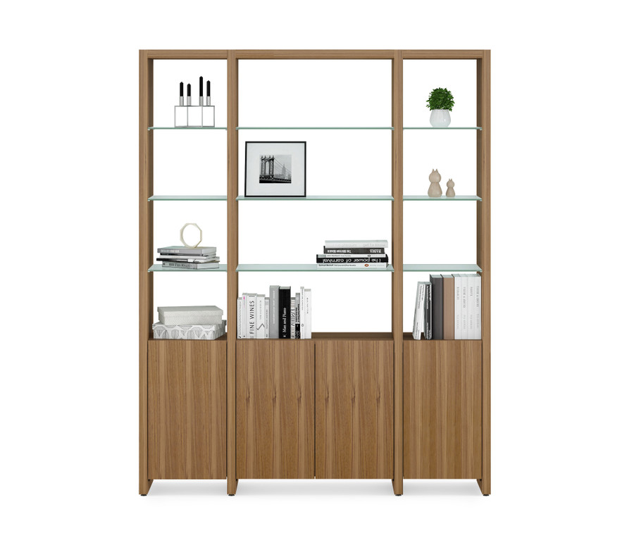NATURAL WALNUT - Linea 3 Shelf System Shown Staged
