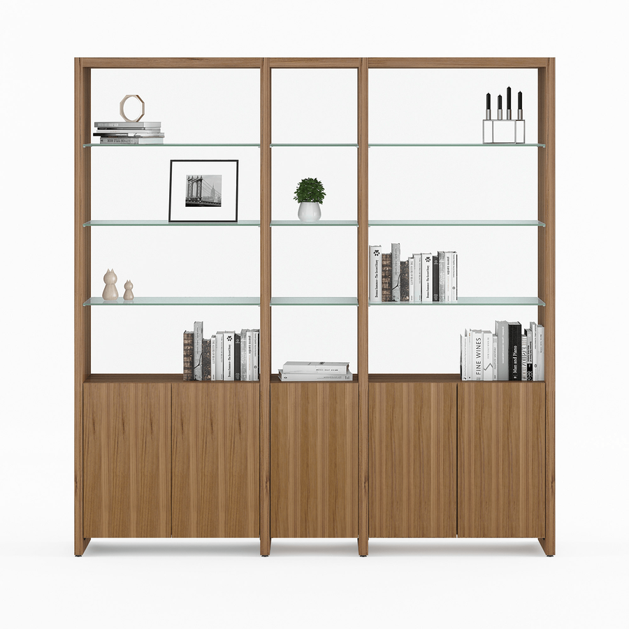 NATURAL WALNUT - Linea 3 Shelf System Shown Staged