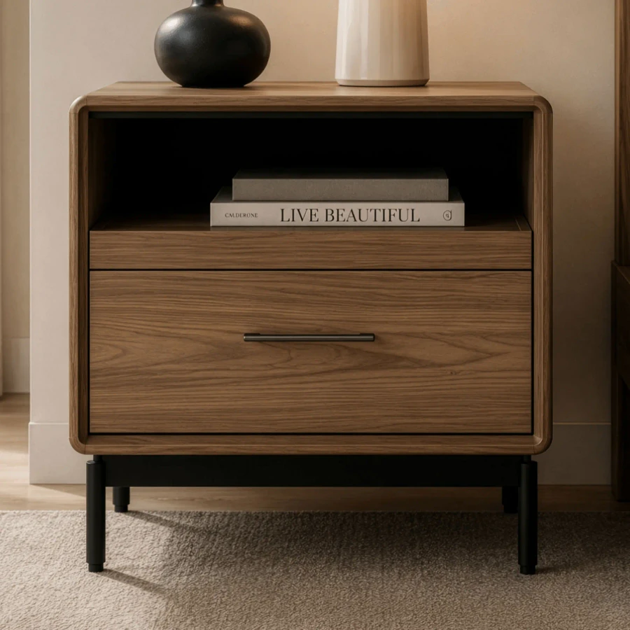 NATURAL WALNUT - Linq Wide Nightstand Closeup