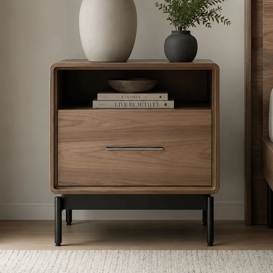 NATURAL WALNUT  - Linq Narrow Nightstand Closeup
