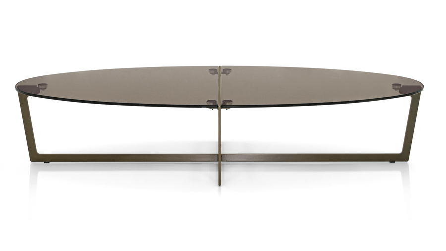 BRONZE GLASS/AGED BRASS - Cross Oval Cocktail Table Front View