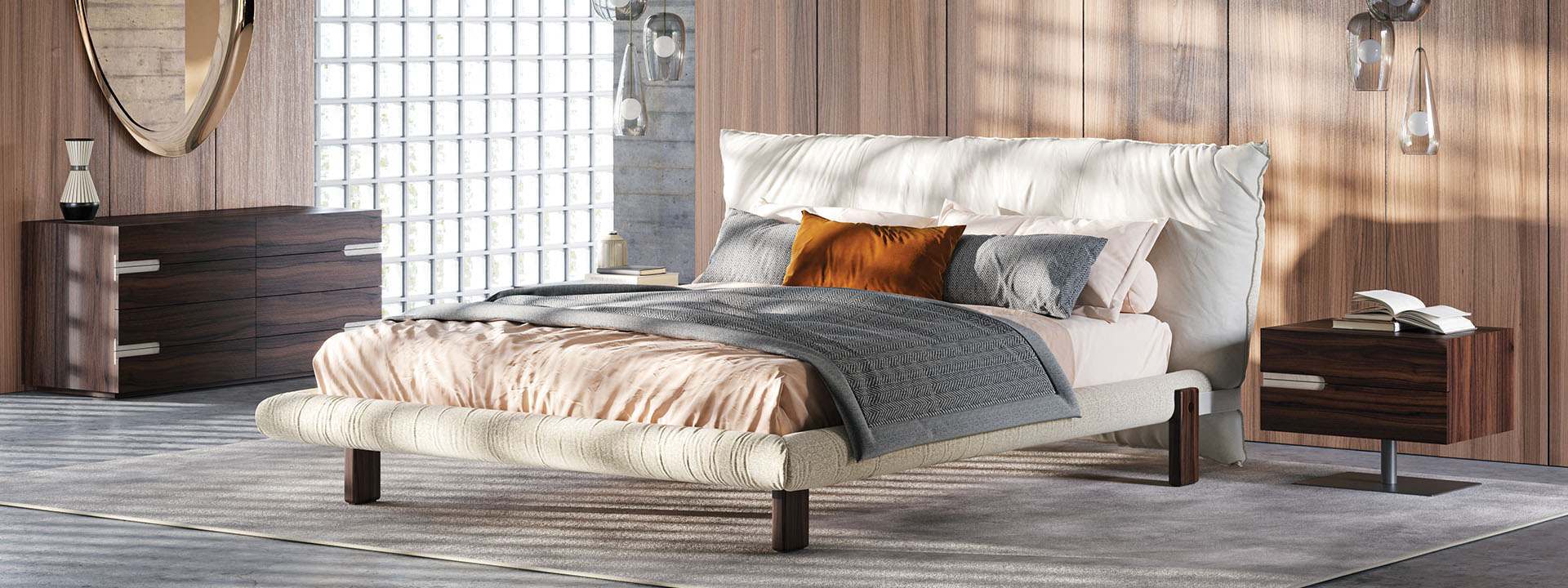 Scandinavian Style Solid Wood Bed Frame with White Linen Bedding - Bedroom Furniture