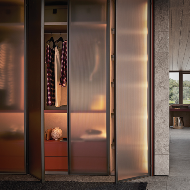 Closet with opaque glass doors