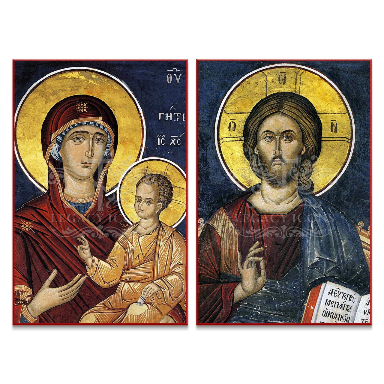 Christ and Theotokos (Athos) Icon Set - Y027 - Legacy Icons