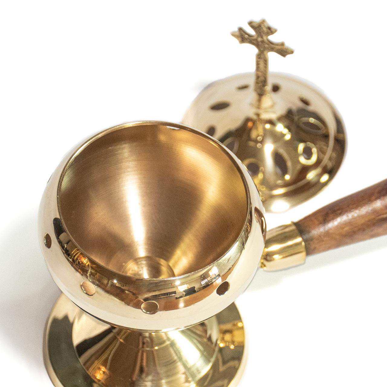 Deluxe Brass Incense Burner Home Censer with Wooden Handle