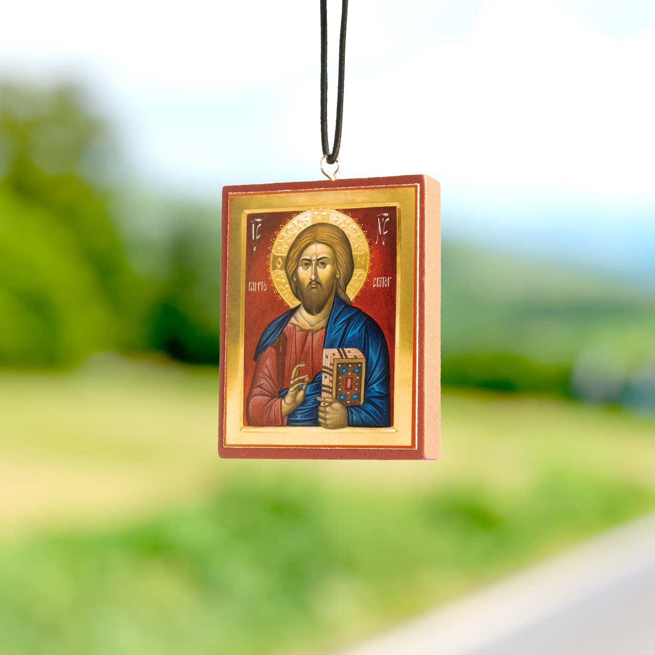 Jesus Christ and Virgin Mary Rearview Mirror Icon Hanger