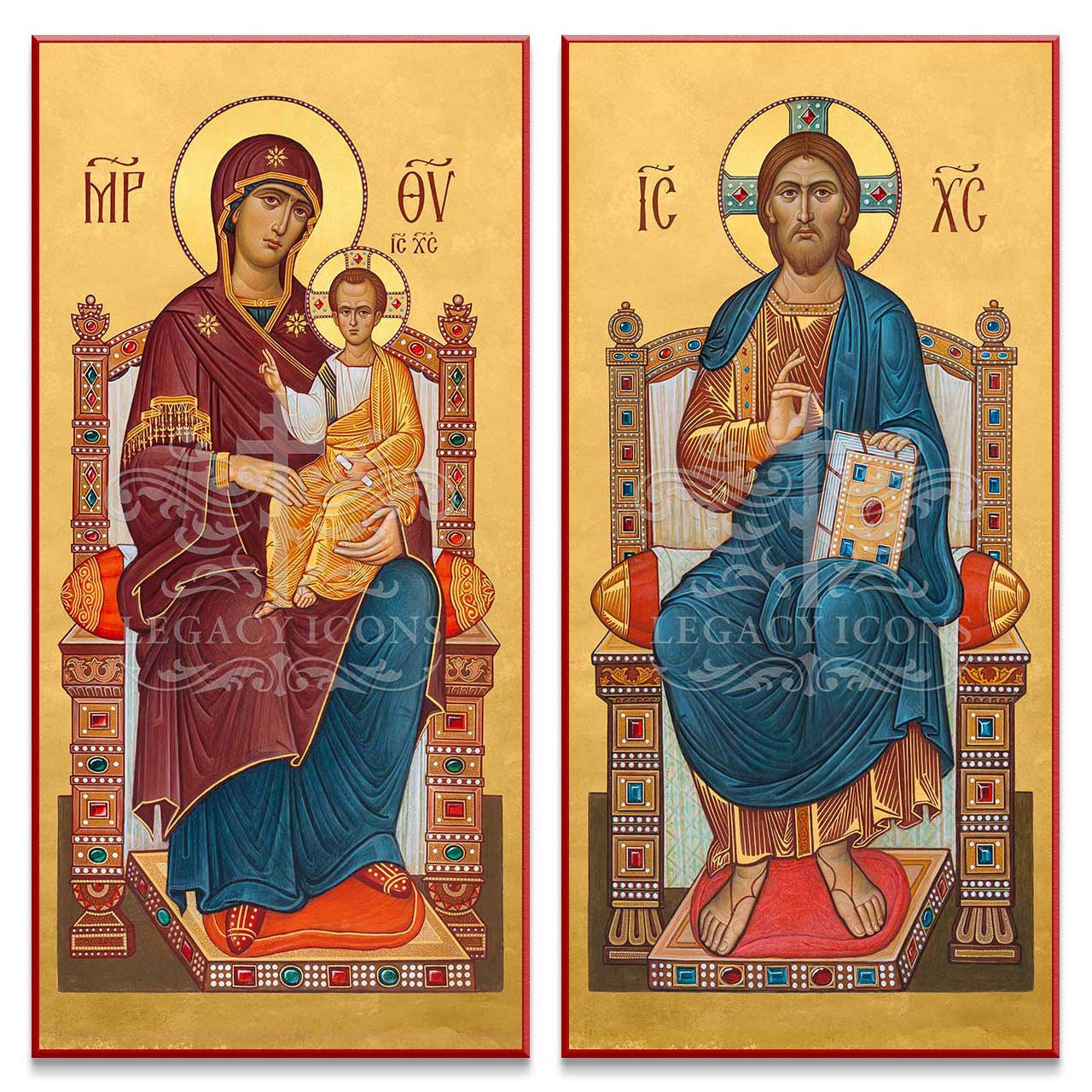 Christ and Theotokos Enthroned (XXc) Icon Set - Y026