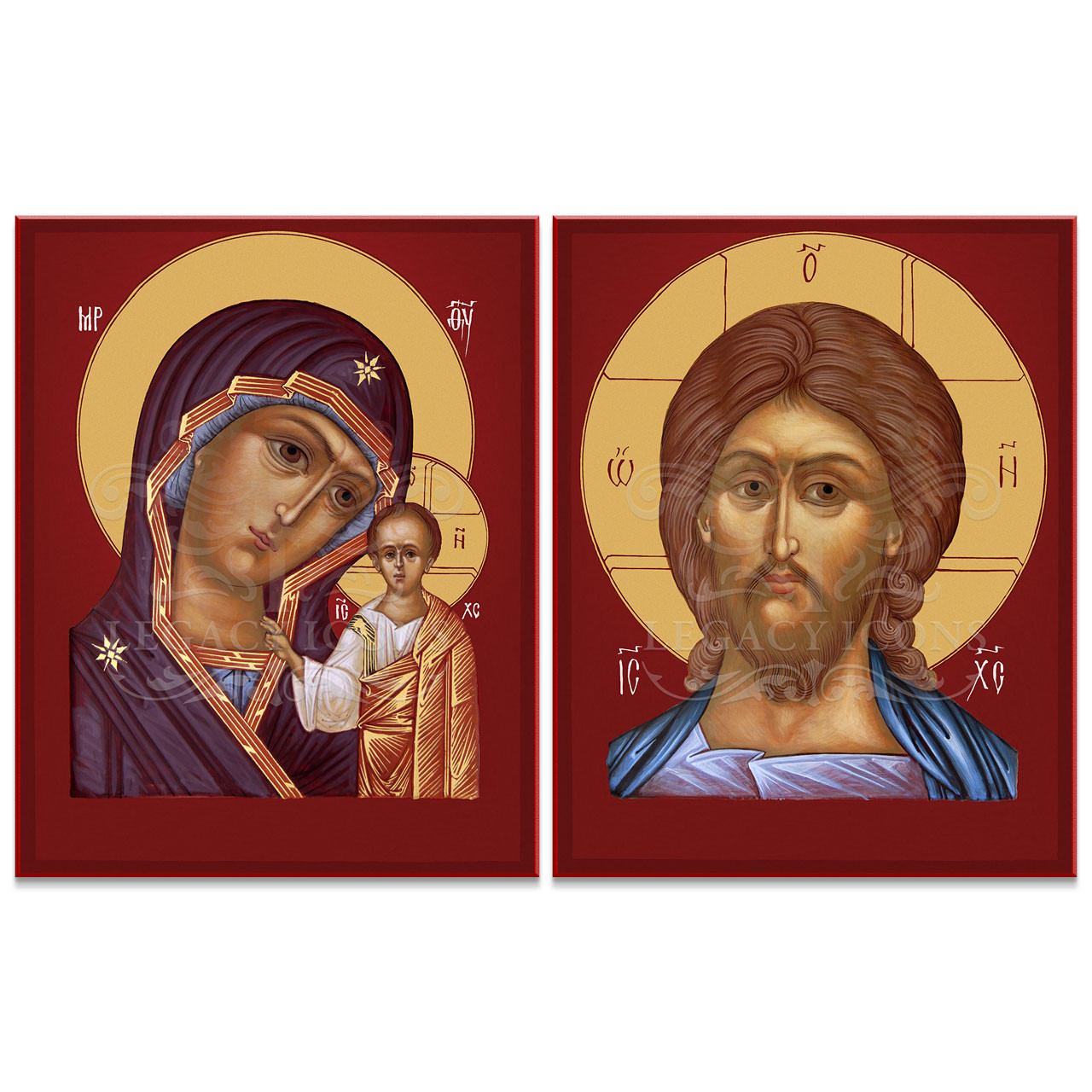 Christ and Theotokos (Blue) Prayer Corner Icon Set - Y022