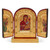 Hand-carved wooden triptych with gold leaf, crafted in Greece; ideal for Orthodox prayer corners. Hand-carved wooden triptych with gold leaf, crafted in Greece; ideal for Orthodox prayer corners.