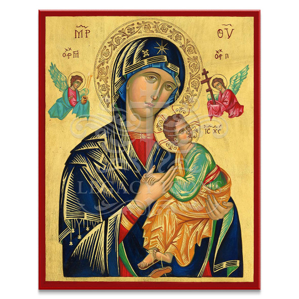Beautiful Byzantine icon of Our Lady of Perpetual Help in vivid color and form