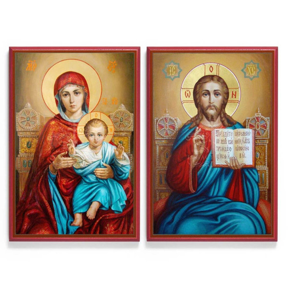 Christ and Theotokos Enthroned Icon Set - Y006