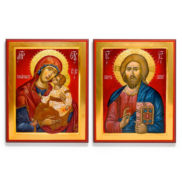 Christ and Theotokos (XXIc) (Red) Icon Set - Y004