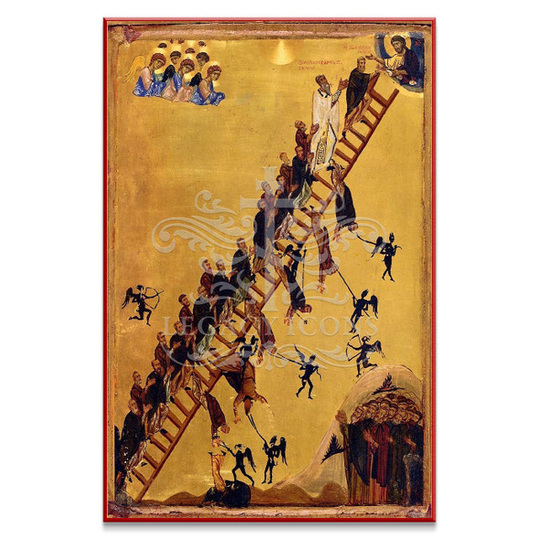 Stunning Byzantine icon of the Ladder of Divine Ascent, as envisioned by St. John Climacus in his renowned text, from the collection of St. Catherine's Monastery in Sinai, Egypt.