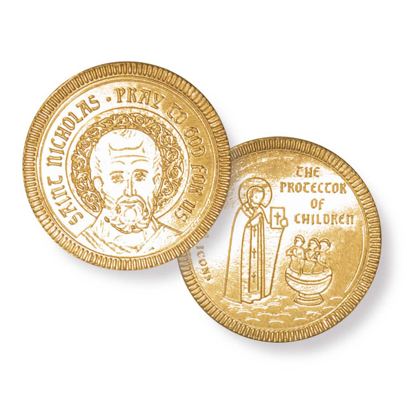 Chocolate coins imprinted with St. Nicholas.