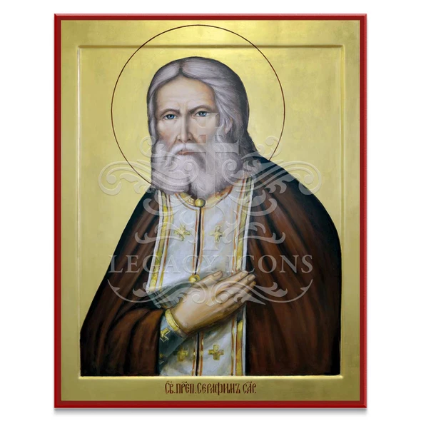 Stunning Russian icon of Saint Seraphim of Sarov by contemporary iconographers Roman and Anna Davidovskiy.