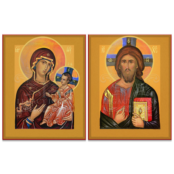 Christ and Theotokos icon set featuring stunning golden backgrounds