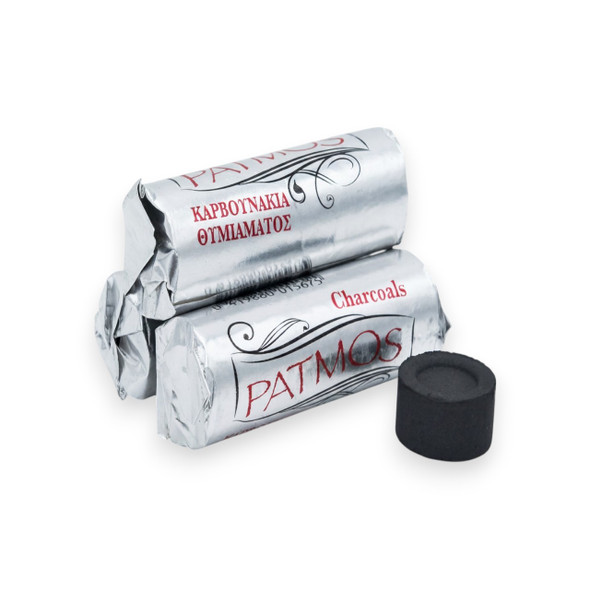 A short stack of Patmos Incense Rolls, with a single tablet displayed on the side. 