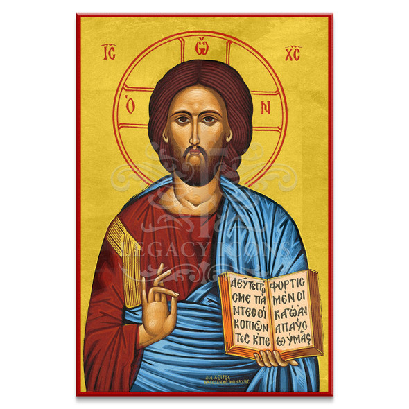 Christ Pantocrater depicted in bold colors and clear design. 