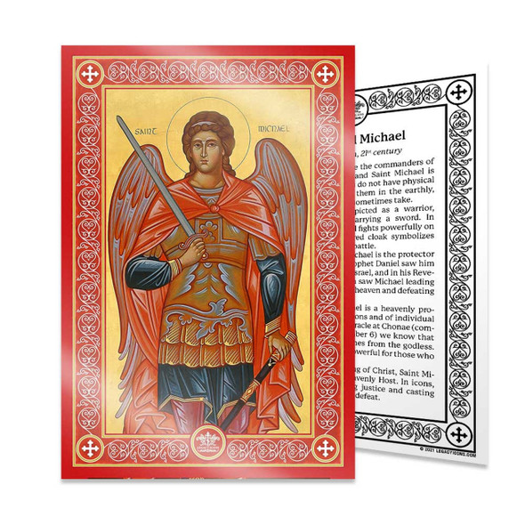 The winged courageous Archangel Michael in military armor and holding a sword