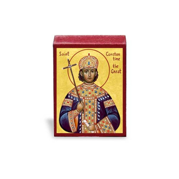 Micro icon of Saint Constantine clothed in royal robes and holding the Holy Cross