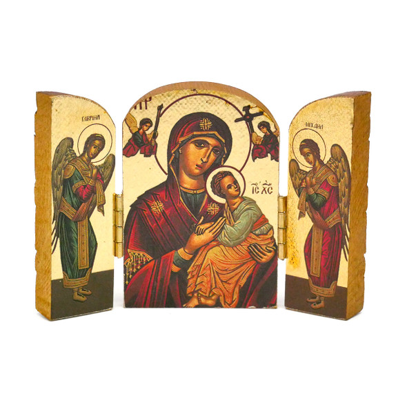 Pocket Triptych With theotokos and angels on left and right  Pocket Triptych With theotokos and angels on left and right