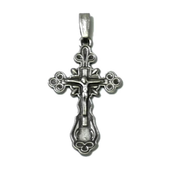 German silver Jerusalem baptismal cross, 5/8 inch, velvet gift bag included