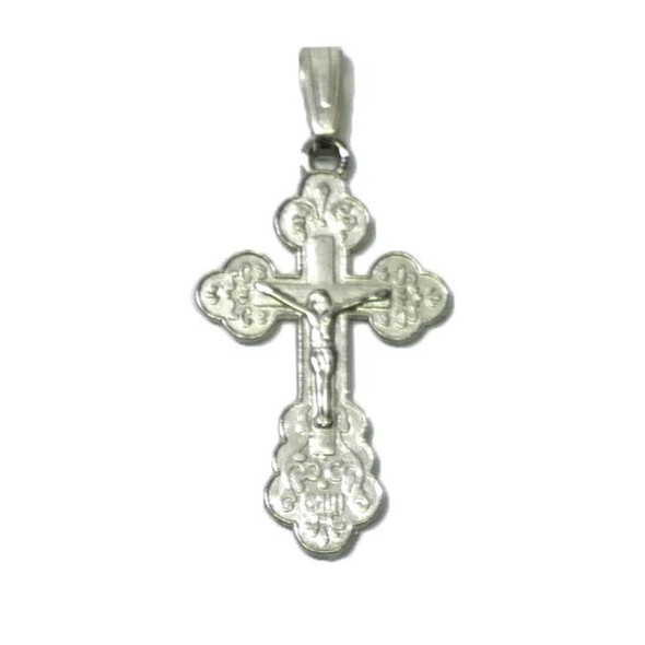 German silver Jerusalem baptismal cross, ¾ inch, includes velvet gift bag, chain not included.