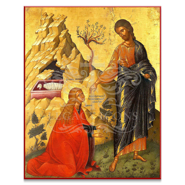 Beautiful Byzantine icon of Christ Greeting Mary Magdalene in the morning of Pascha ("Noli me tangere").