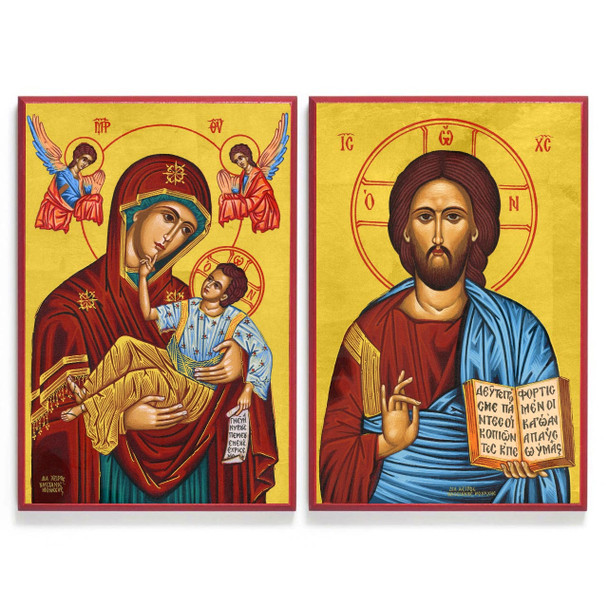 Hand-crafted replica of the Christ and Theotokos (Mother of God) icon set featured in the Legacy Icons company chapel