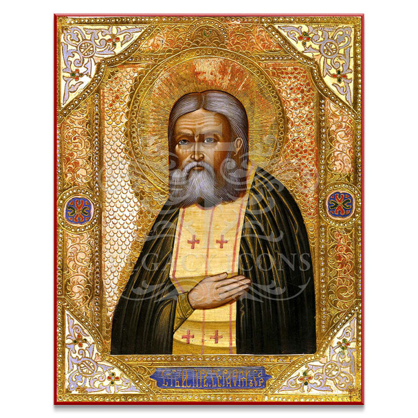 Historic Russian icon of Saint Seraphim of Sarov in exquisite detail.