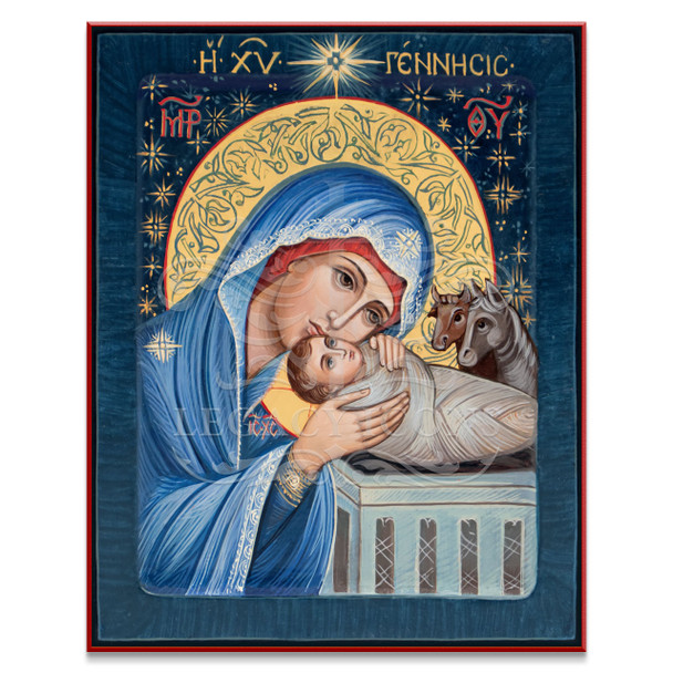 Beautiful and touching icon of the Theotokos cradling and kissing her Son Jesus.