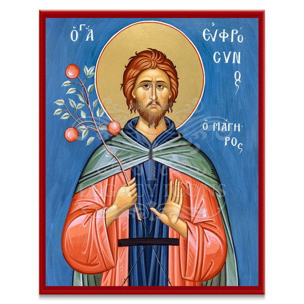 Saint Euphrosynos Orthodox Icon with blue background