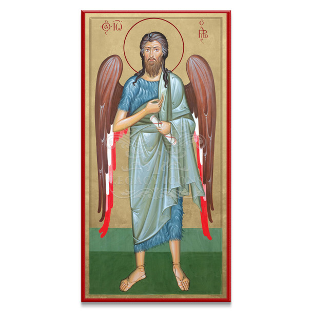 The Forerunner John the Baptist with angelic wings and a scroll. 