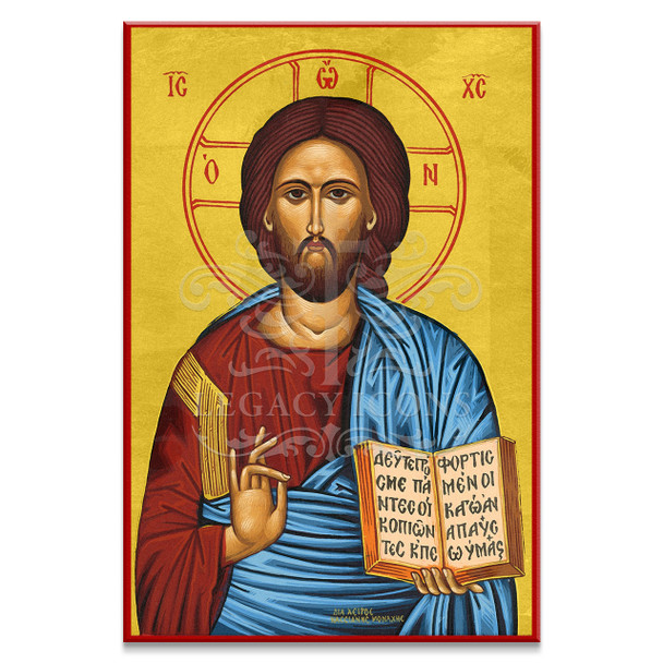 Christ Pantocrater depicted in bold colors and clear design. 