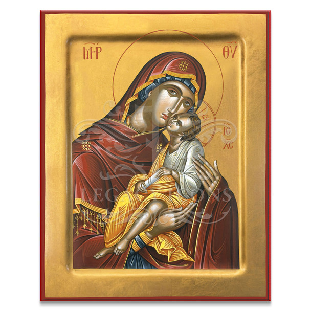 A traditional Byzantine-style icon of the Theotokos and Jesus Christ. 