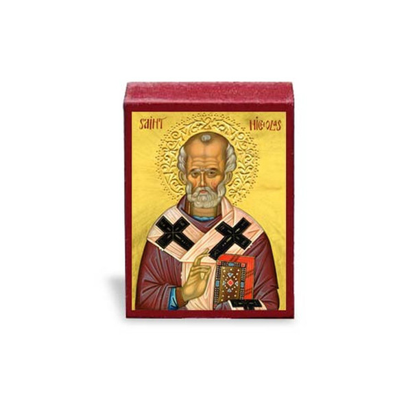 Micro icon of Saint Nicholas clothed as Bishop of Myra and with hand upraised in blessing