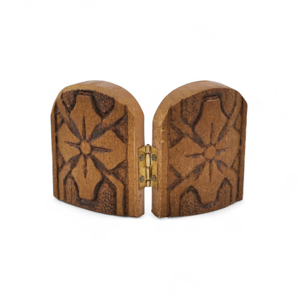 Back of Orthodox pocket diptych icon hand carved wood , perfect for your desk and as a thoughtful gift.