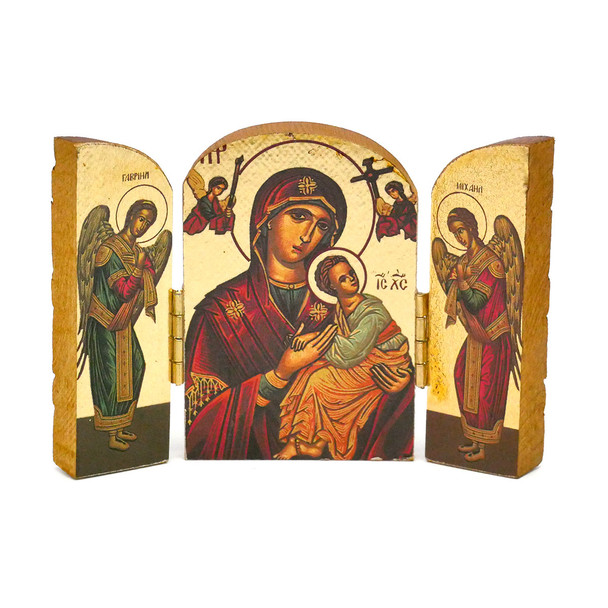Pocket Triptych With theotokos and angels on left and right  Pocket Triptych With theotokos and angels on left and right